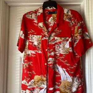 AllSaints Men’s Revere Collar Shirt with Tiger Print in Red